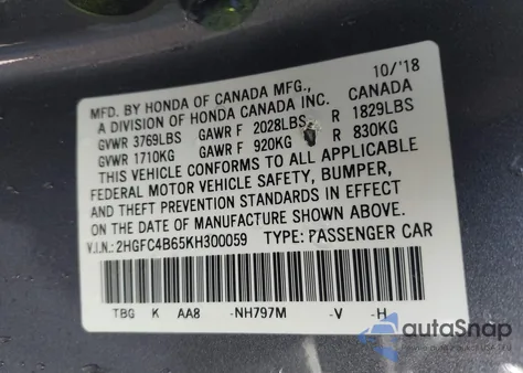 2019 Honda Civic Lx z USA, uszkodzony, nr VIN 2HGFC4B65KH300059